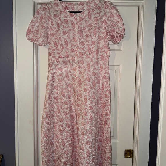 NWOT Women's Floral Dress -  Jacquard Button Puff Sleeve - Picture 3 of 6